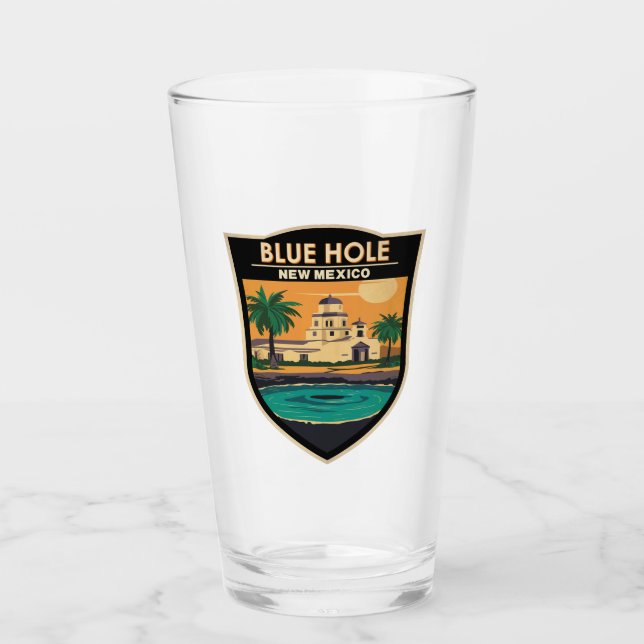 Blue Hole New Mexico Reisen Art Abzeichen Glas (Vorderseite)