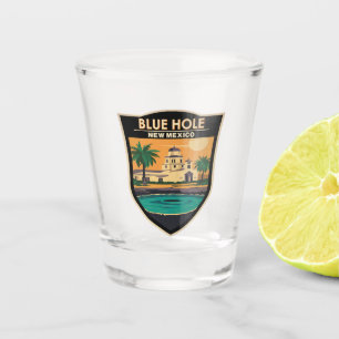 Blue Hole New Mexico Reisen Art Abzeichen Schnapsglas