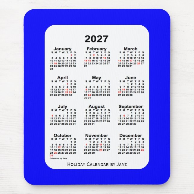 Blue Holiday Calendar von Janz 2027 Mousepad (Vorne)