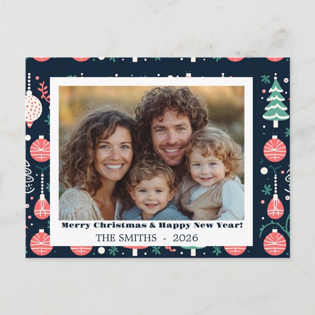 Blue Holiday Print Foto Weihnachtskarte Feiertagspostkarte (Vorderseite)