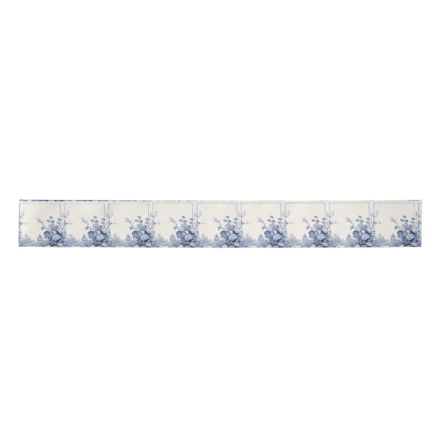 Blue Holiday Ribbon mit französischem Blumenmuster Satinband (Vorderseite)