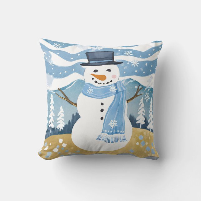 Blue Holiday Snowman Weihnachten Winter Kissen (Vorderseite)