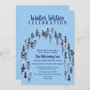 Blue Holiday Winter Solstice Snow Forest Party Einladung