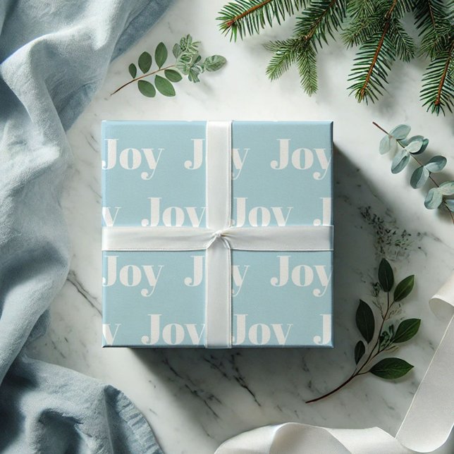 Blue Holiday Wrapping Paper Joy Typografy Geschenkpapier (Christmas wrapping paper blue Joy pattern)