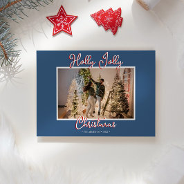 Blue Holly Jolly Weihnachts-Foto und Letter Feiertagskarte