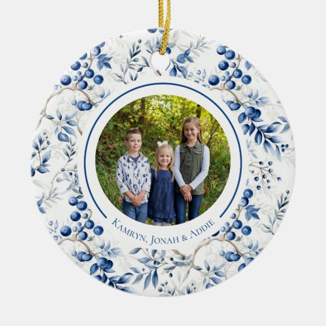 Blue Holly Toile Circle Ornament (Vorne)