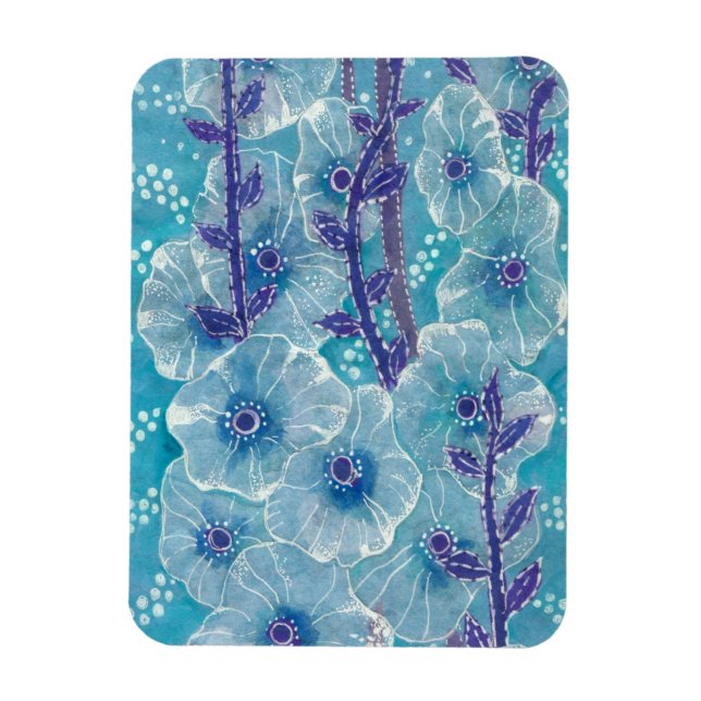Blue Hollyhock Mallow Malva Blume Blumenbemalung Magnet (Vertikal)