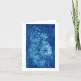 Blue Hollyhocks Intaglio WoodblockPrint Blank Card Dankeskarte