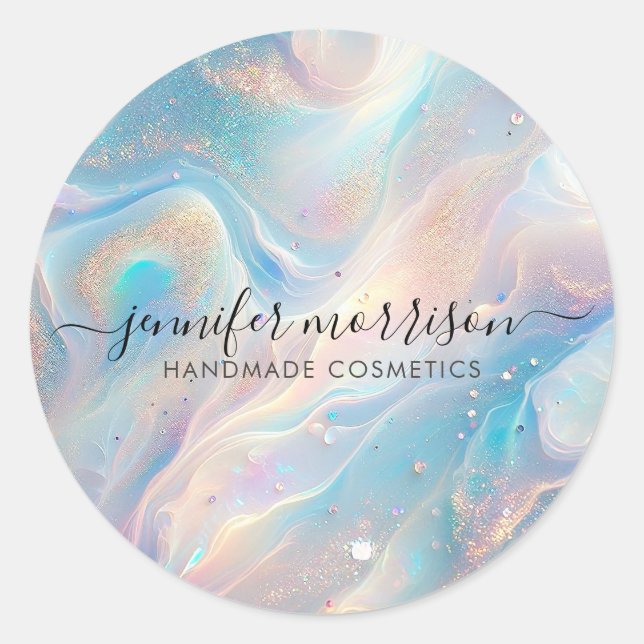 Blue Holographic Opal Gold Glitzer Makeup, Beauty Runder Aufkleber (Vorderseite)