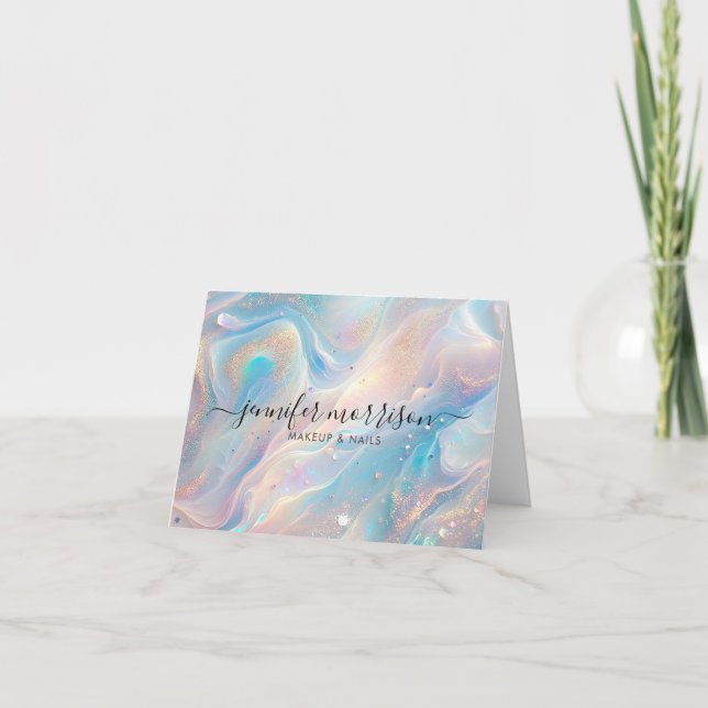 Blue Holographic Opal Gold Glitzer Personalisiert Karte (Vorderseite)
