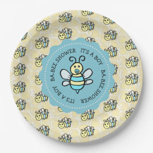 Blue Honey Bee Boy's Baby Shower Pappteller