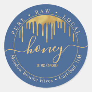 Blue Honey Label Golden Tropfen und dekorativer Sc Runder Aufkleber