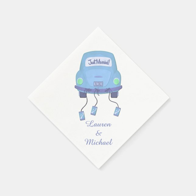Blue Honeymoon Car Wedding Serviette (Ecke)