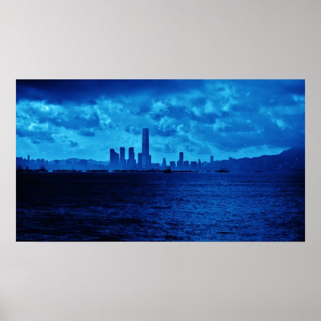 Blue Hong Kong Skyline Poster (Vorne)