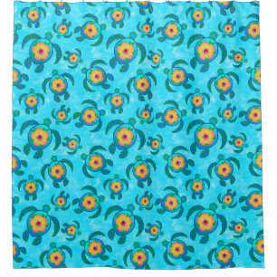 Blue Honu Sea Turtles Hibiskus Blume Duschvorhang