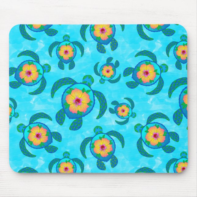 Blue Honu Sea Turtles Hibiskus Blume Mousepad (Vorne)
