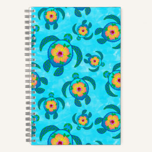 Blue Honu Sea Turtles Hibiskus Blume Notizbuch