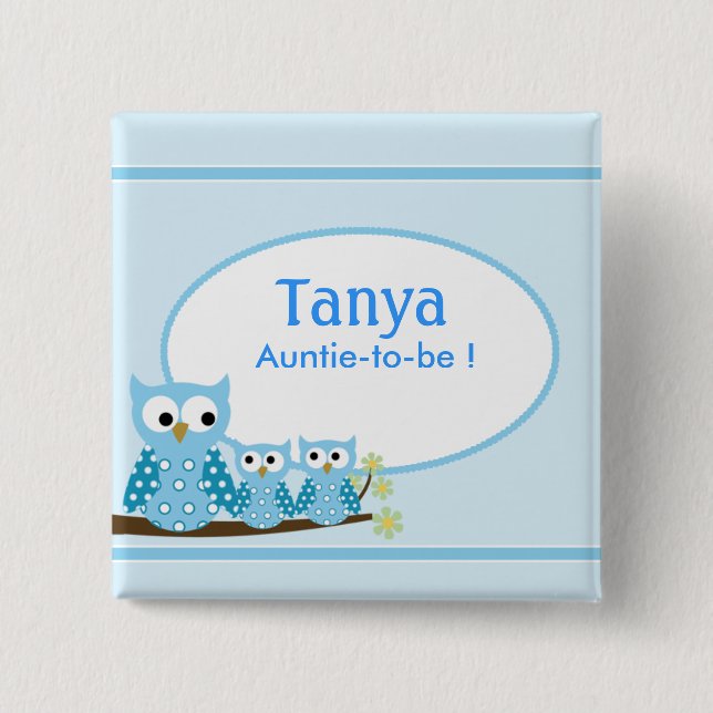 Blue Hoot Owls Baby Showname Schaltfläche Button (Vorderseite)