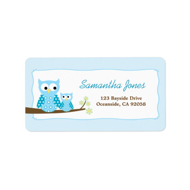 Blue Hoot Owls Große Rücksendeadresse Adressaufkleber (Vorne)