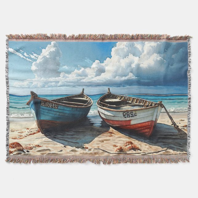 "Blue Horizon". Eine farbenfrohe Seascape Decke (Vorderseite)