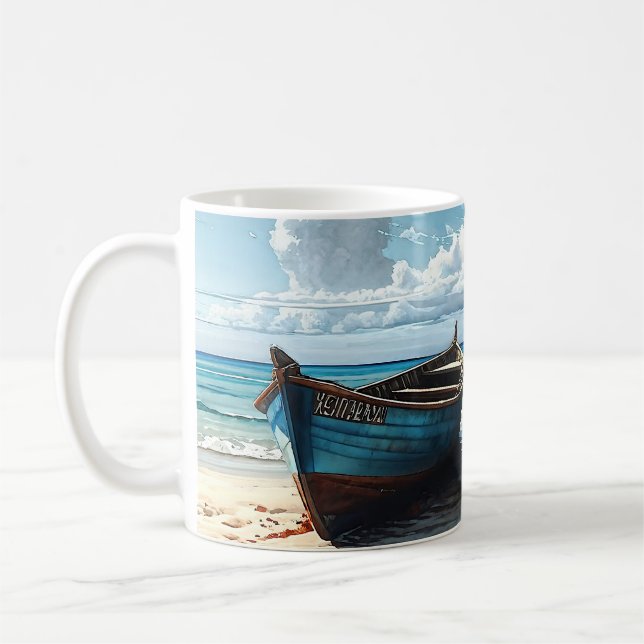 "Blue Horizon". Eine farbenfrohe Seascape Kaffeetasse (Links)