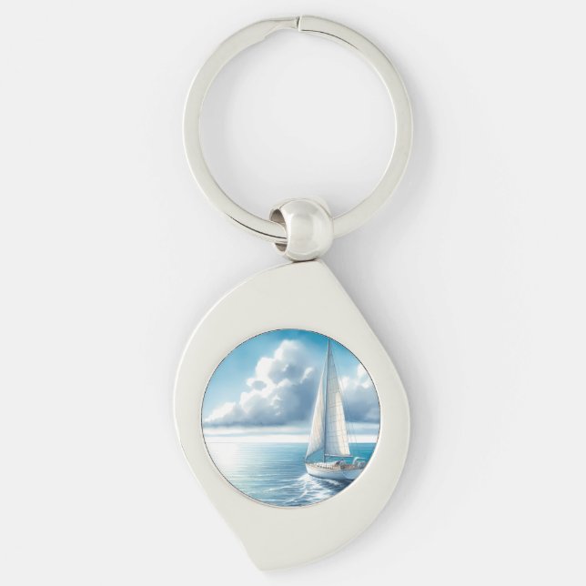 Blue Horizon Solitary Sailboat Schlüsselanhänger (Vorderseite)