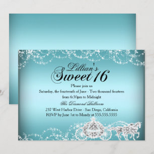 Blue Horse Carriage Princess Sweet 16 Invite Einladung
