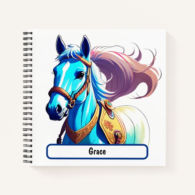 Blue Horse Notebook mit individueller Nametag Notizbuch (Vorderseite)