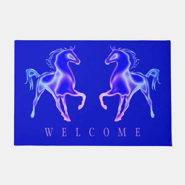 Blue Horses Doormat Willkommen Fußmatte (Vorderseite)