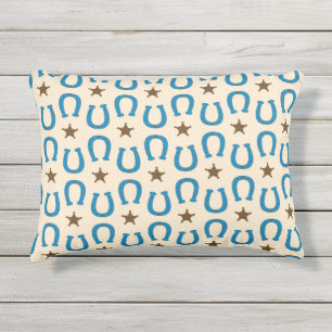 Blue Horseshoe Brown Sheriff Star Vintag Rustikal Kissen Für Draußen
