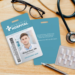 Blue Hospital ID Abzeichen mit Foto und Barcode Ausweis