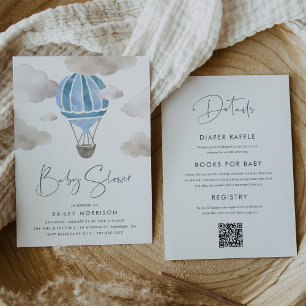 Blue Hot Air Ballon All in One Baby Dusche Einladung