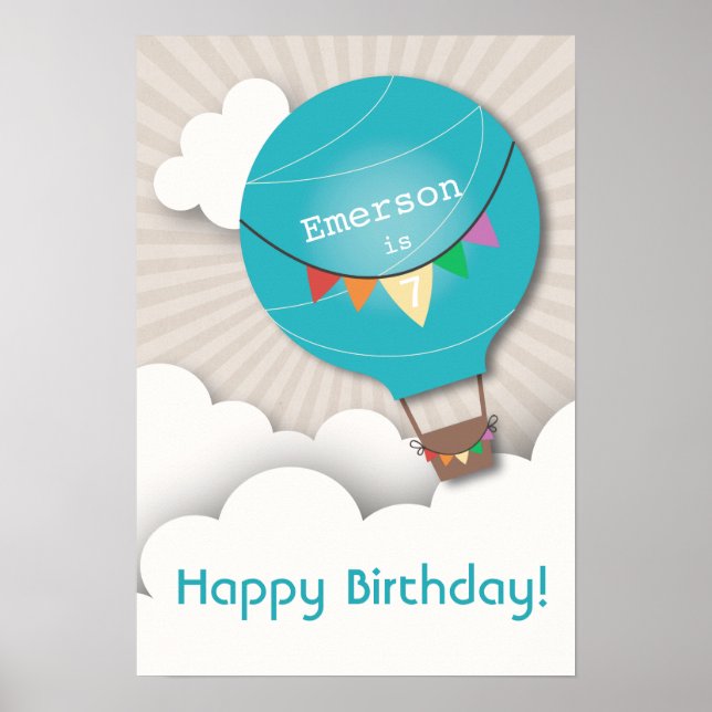 Blue Hot Air Ballon Birthday Poster (Vorne)