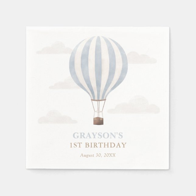Blue Hot Air Ballon Birthday Serviette (Vorderseite)