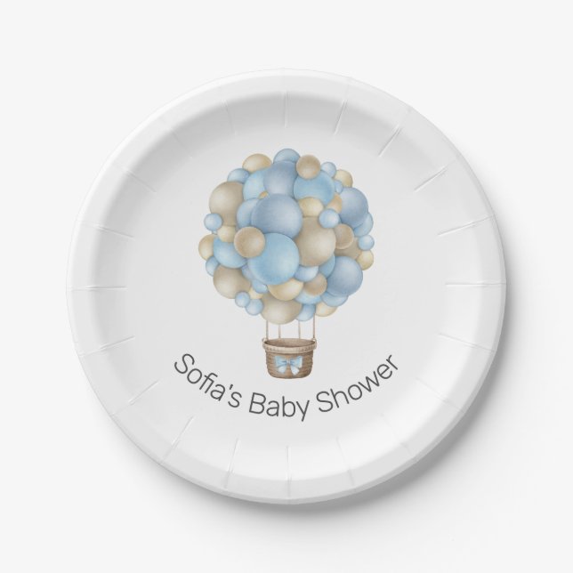 Blue Hot Air Ballon Boy Baby Dusche Pappteller (Vorderseite)