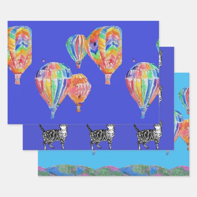 Blue Hot Air Ballon Boys Ballons Blue Watercolor Geschenkpapier Set (Set)