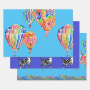 Blue Hot Air Ballon Boys Ballons Wasserfarbe Geschenkpapier Set