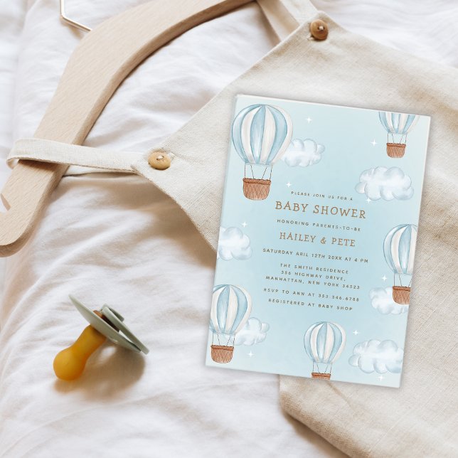 Blue Hot Air Ballon Cloud Star Boy Baby Dusche Einladung (Blue Hot Air Balloon Cloud Star Boy Baby Shower Invitation)