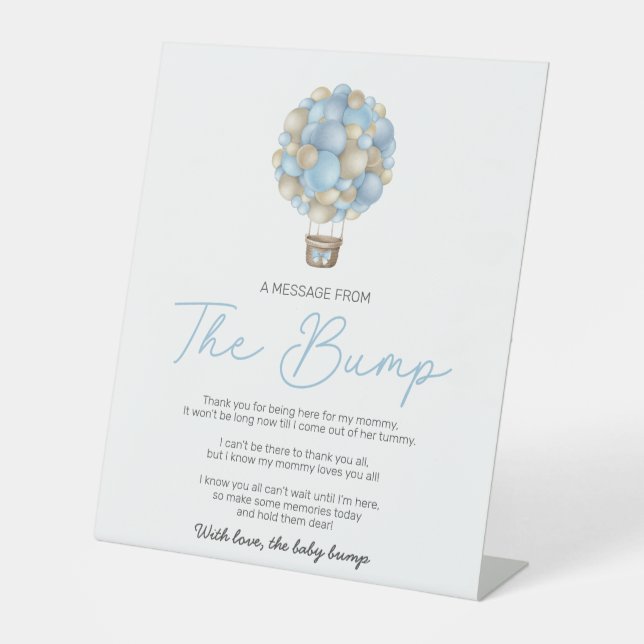 Blue Hot Air Ballon eine Nachricht aus dem Bump Sockelschild (Vorderseite)