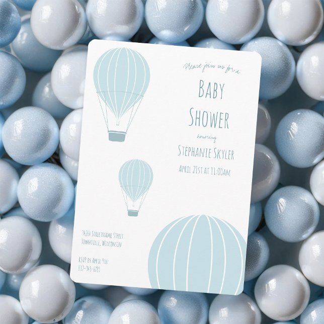 Blue Hot Air Ballon | Einladung der Babydusche (Get this hot air balloon invitation for your baby shower.)