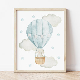 Blue Hot Air Ballon, Elephant, Sterne, Junge Kinde Fotodruck