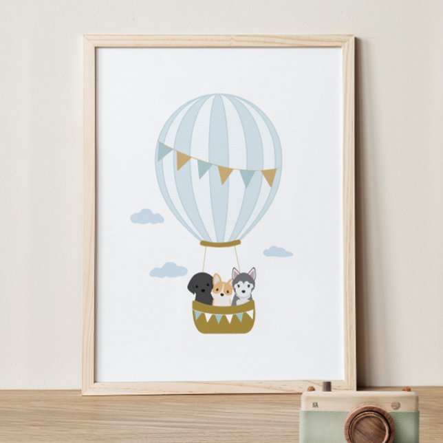 Blue Hot Air Ballon Hunde Kinderzimmer Decor Poste Poster (Von Creator hochgeladen)