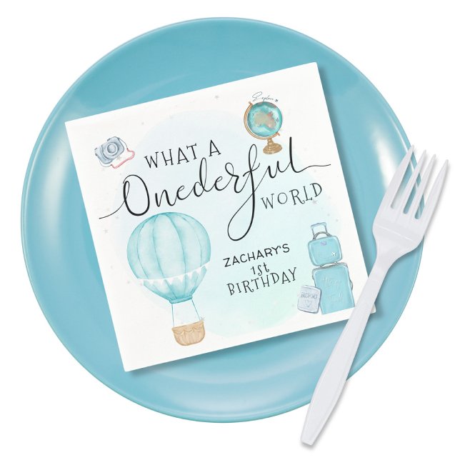 Blue Hot Air Ballon ONEderful World 1. Geburtstag Serviette (Von Creator hochgeladen)