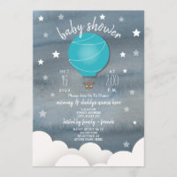 Blue Hot Air Ballon + Stars Boy Baby Dusche