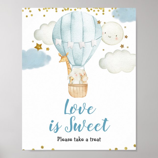 Blue Hot Air Ballon Wasserfarbe Liebe ist Sweet Si Poster (Vorne)