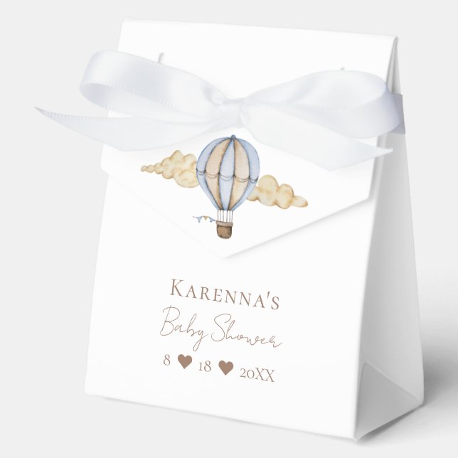 Blue Hot Air Ballon White Baby Dusche Geschenkschachtel (Vorderseite)