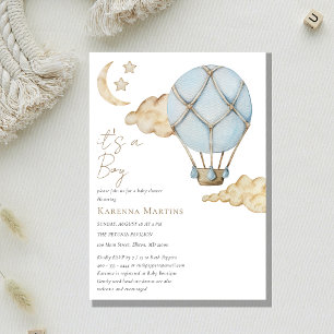 Blue Hot Air Ballon White Es ist ein Baby Dusche Einladung