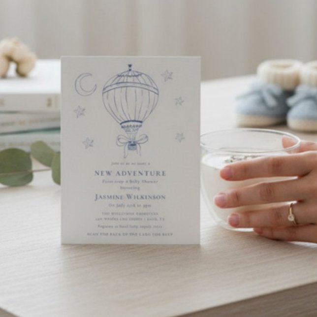 Blue Hot Air Balloon Adventure Baby Shower  Einladung (Von Creator hochgeladen)