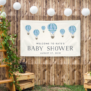 Blue Hot Air Balloon Baby Dusche Banner