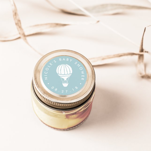 Blue Hot Air Balloon Baby Dusche Runder Aufkleber (Von Creator hochgeladen)